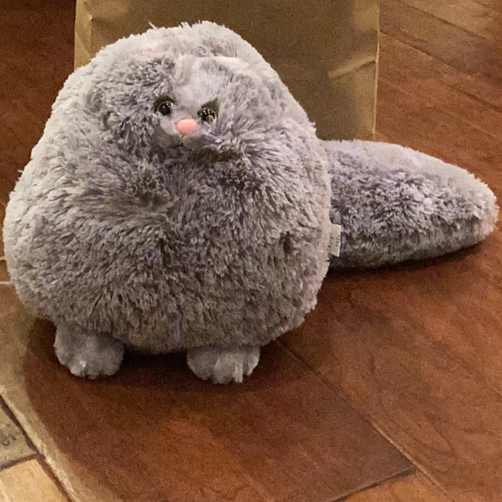 Gray Cat Stuffed Animal Soft Stuffed Toy With Large Tail